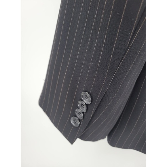 Tahari Pinstripe Double Breasted Black Blazer Jacket 10 Charcoal - Picture 5 of 13